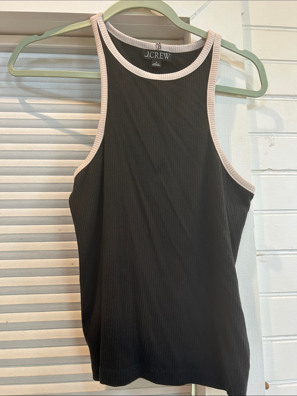 J.Crew Black Ribbed Ringer Tank Contrast Trim High Neck Size S